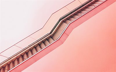 stairs, pink background, creative art with stairs, escalator, growth concepts, career ladder