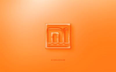 xiaomi 3d-logo, oranger hintergrund, orange xiaomi jelly logo, xiaomi-emblem, kreative 3d-kunst, xiaomi