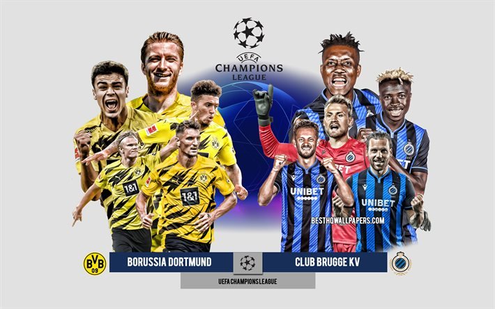 Borussia Dortmund vs Club Brugge KV, Gruppo F, UEFA Champions League, Anteprima, materiale promozionale, calciatori, Champions League, partita di calcio, Borussia Dortmund, Club Brugge KV