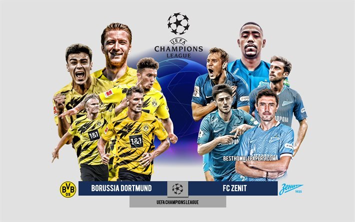 Borussia Dortmund x FC Zenit, Grupo F, UEFA Champions League, Pr&#233;via, materiais promocionais, jogadores de futebol, Liga dos Campe&#245;es, partida de futebol, Borussia Dortmund, FC Zenit