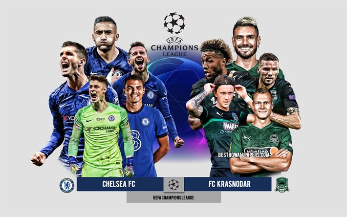 Chelsea FC vs FC Krasnodar, Gruppo E, UEFA Champions League, Anteprima, materiale promozionale, giocatori di calcio, Champions League, partita di calcio, Chelsea FC, FC Krasnodar