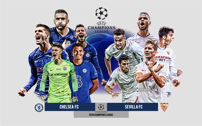 Chelsea FC vs Sevilla FC, Grupp E, UEFA Champions League, Preview, reklammaterial, fotbollsspelare, Champions League, fotbollsmatch, Chelsea FC, Sevilla FC