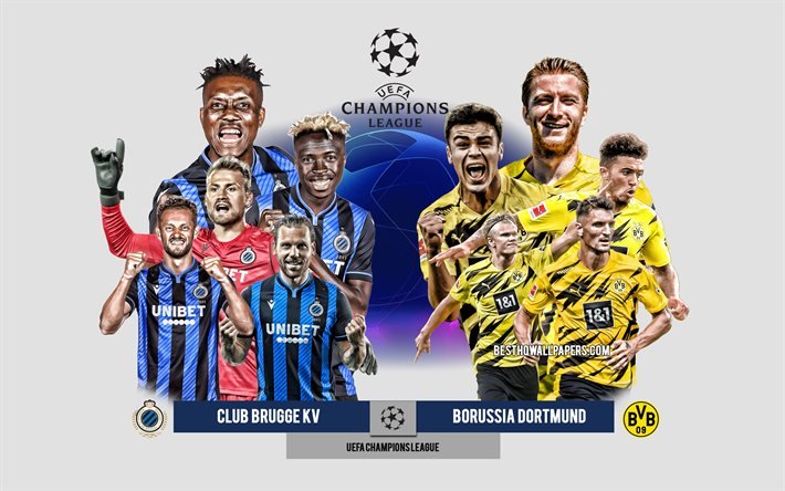 Club Brugge KV vs Borussia Dortmund, Grupo F, UEFA Champions League, Pr&#233;via, materiais promocionais, jogadores de futebol, Liga dos Campe&#245;es, partida de futebol, Borussia Dortmund, Club Brugge KV
