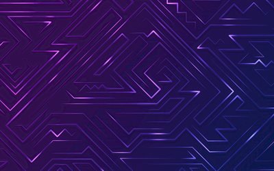 abstraktit labyrintit, 4k, violetit neonvalot, abstrakti labyrintti, labyrintit, sokkelok&#228;sitteet
