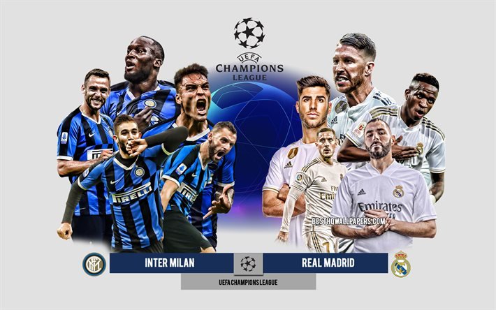 Descargar fondos de pantalla Inter de Milán vs Real Madrid, Grupo B, Liga  de Campeones de la UEFA, Vista Previa, materiales promocionales, jugadores  de fútbol, Champions League, partido de fútbol, Inter de