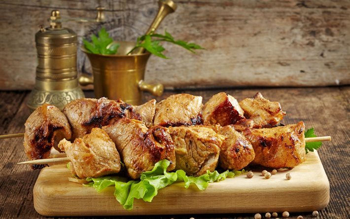 kebabs, roast meat, pork, meat, meat dishes