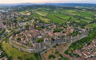 Carcassonne, Castello, 4k, architettura antica, la citt&#224; di Carcassonne Francia, Europa