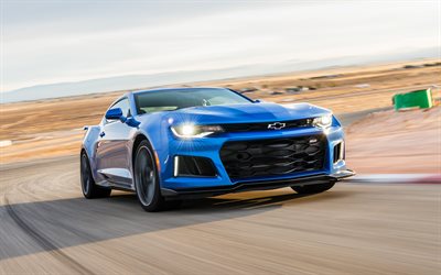 Chevrolet Camaro ZL1, 2017, 4k, front view, sports coupe, blue ZL1, American cars, Chevrolet