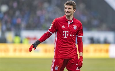 Thomas Muller, 4k, football, Bayern Munich, Bundesliga, soccer, footballers, FC Bayern Munich