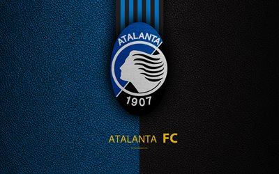 atalanta fc, 4k, italienische fu&#223;ball-club, serie a, emblem, logo, leder textur, bergamo, italien, italienische fu&#223;ball-em