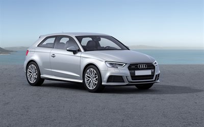 Audi A3, 2017, 4k, berlina, argento A3, auto nuove, auto tedesche, Audi