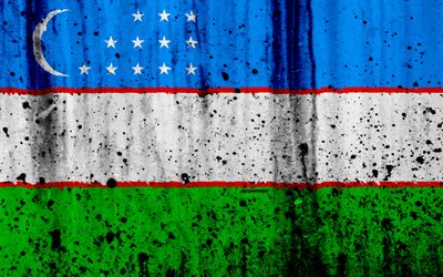 Uzbeco bandiera, 4k, grunge, bandiera dell&#39;Uzbekistan, in Asia, in Uzbekistan, simboli nazionali, Uzbekistan bandiera nazionale