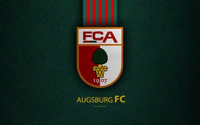 Augsburg FC, 4k, German football club, Bundesliga, leather texture, emblem, logo, Augsburg, Bavaria, Germany, German Football Championships