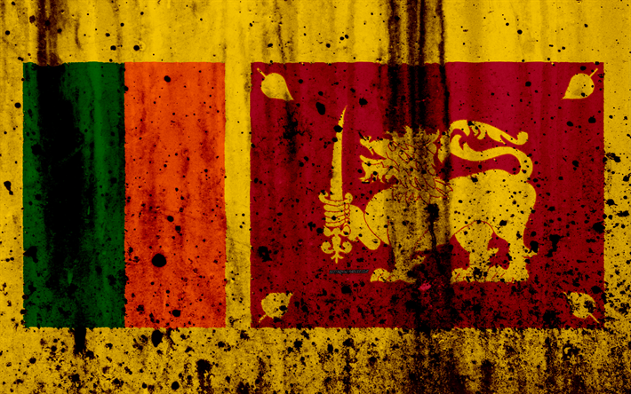 スリランカのフラグ, 4k, グランジ, フラグのスリランカ, アジア, スリランカ, 国立記号, スリランカの国旗