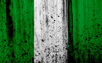 Nigeria flag, 4k, grunge, flag of Nigeria, Africa, Nigeria, national symbols, Nigeria national flag