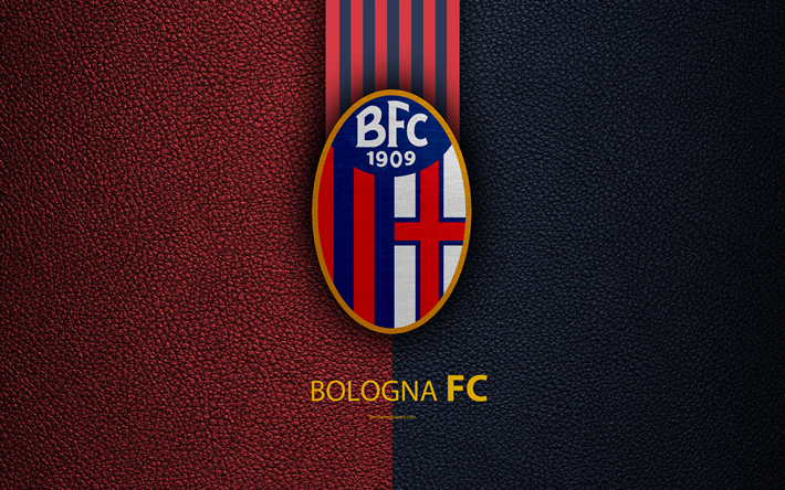 Bologna FC, 4k, Italian football club, Serie A, emblem, logo, leather texture, Bologna, Italy, Italian Football Championships