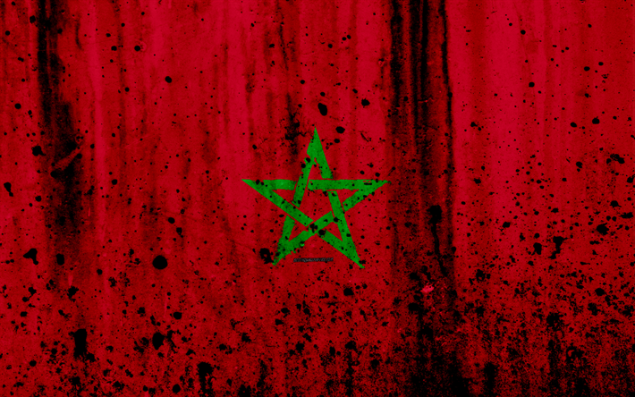 モロッコの国旗, 4k, グランジ, フラグモロッコ, アフリカ, モロッコ, 国立記号