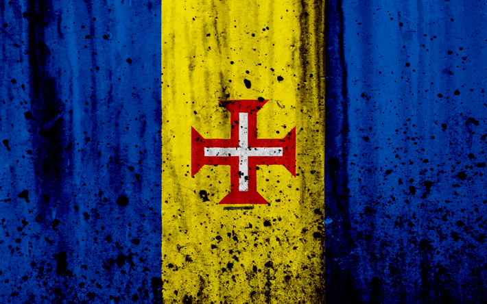 Madeira, Afrika, ulusal semboller, Madeira ulusal bayrak Madeira bayrağı, 4k, grunge, bayrak