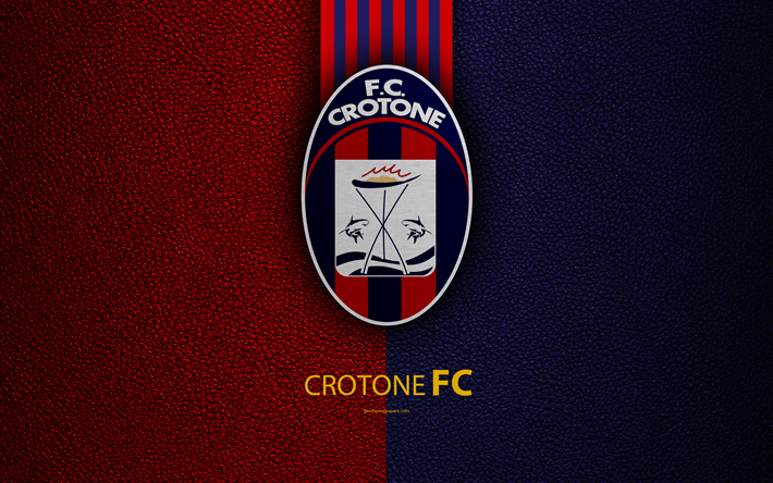 FC Crotone, 4k, italiano, club de f&#250;tbol, Serie a, emblema, logotipo de Crotone, textura de cuero, Crotone, Italia, italiano Campeonato de F&#250;tbol de