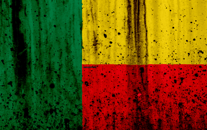 Benin flag, 4k, grunge, flag of Benin, Africa, Benin, national symbols, Benin national flag