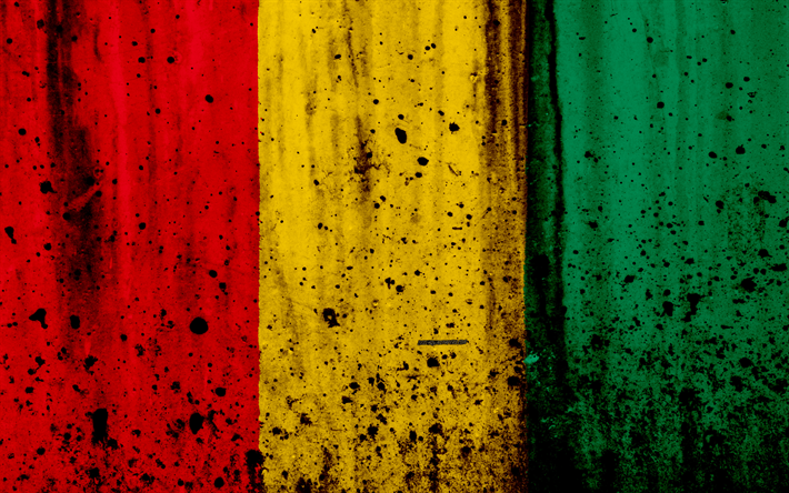 Guineano bandiera, 4k, grunge, bandiera della Guinea, in Africa, in Guinea, simboli nazionali, Guinea bandiera nazionale
