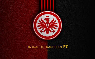 Eintracht Frankfurt FC, 4k, German football club, Bundesliga, leather texture, emblem, logo, Frankfurt am Main, Germany, German Football Championships