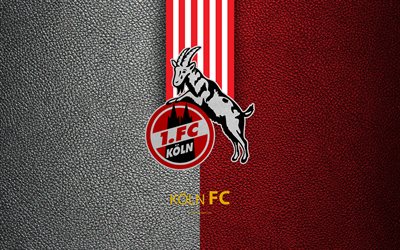 FC Koln, FC, 4k, German football club, Bundesliga, leather texture, emblem, logo, Cologne, Germany, German Football Championships