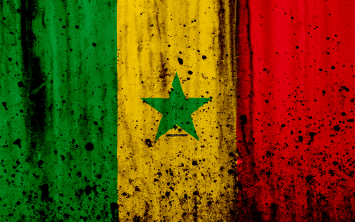 セネガルのフラグ, 4k, グランジ, フラグのセネガル, アフリカ, セネガル, 国立記号, セネガルの国旗