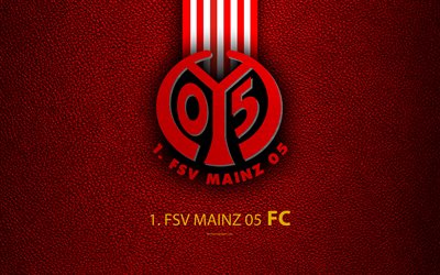 FSV Mainz 05 FC, 4k, German football club, Bundesliga, leather texture, Mainz emblem, logo, Mainz, Germany, German Football Championships