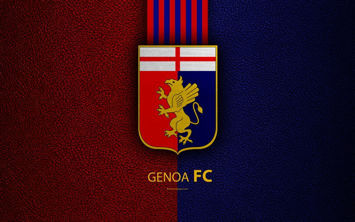 Genoa FC, 4K, Italian football club, Serie A, emblem, logo, leather texture, Genoa, Italy, Italian Football Championships