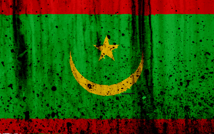 Mauretaniens flagga, 4k, grunge, flaggan i Mauretanien, Afrika, Mauretanien, nationella symboler, Mauretanien flagga