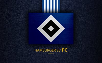 Hamburger SV FC, 4k, German football club, Bundesliga, leather texture, emblem, logo, Hamburg, Germany, German Football Championships