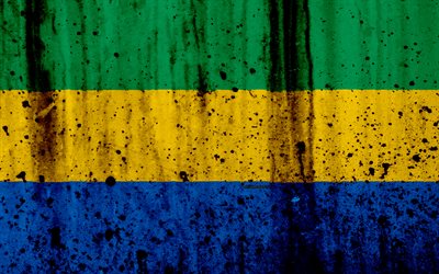 Gabonese flag, 4k, grunge, flag of Gabon, Africa, Gabon, national symbols, Gabon national flag