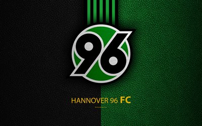 Hannover 96 FC, 4k, German football club, Bundesliga, leather texture, emblem, logo, Hannover, Germany, German Football Championships