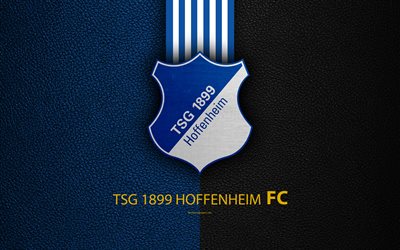 O TSG 1899 Hoffenheim, FC, 4k, Alem&#227;o clube de futebol, Bundesliga, textura de couro, emblema, logo, Hoffenheim, Alemanha, Alem&#227;o Campeonatos De Futebol