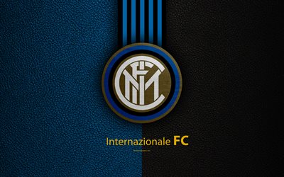 Internazionale FC, 4k, Italian football club, Serie A, emblem, logo, leather texture, Milan, Italy, Italian Football Championships, Inter Milan