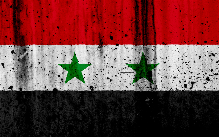 Siria bandera, 4k, el grunge, la bandera de Siria, Asia, Siria, los s&#237;mbolos nacionales, Siria bandera nacional