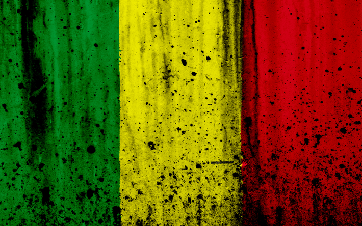 Mali bandeira, 4k, grunge, bandeira do Mali, &#193;frica, Mali, s&#237;mbolos nacionais, Mali bandeira nacional