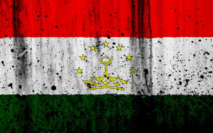 Tayiko bandera, 4k, el grunge, la bandera de la rep&#250;blica de Tayikist&#225;n, de Asia, la rep&#250;blica de Tayikist&#225;n, los s&#237;mbolos nacionales, la bandera nacional de la rep&#250;blica de Tayikist&#225;n