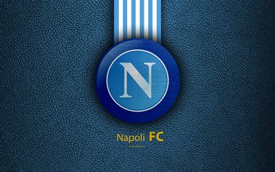 Napoli FC, 4k, Italian football club, Serie A, emblem, logo, leather texture, Naples, Italy, Italian Football Championships, SSC Napoli