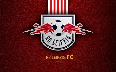 RB Leipzig FC, 4k, club de football allemand, de la Bundesliga, le cuir de texture, embl&#232;me, logo, Leipzig, Allemagne, allemand Championnats de Football