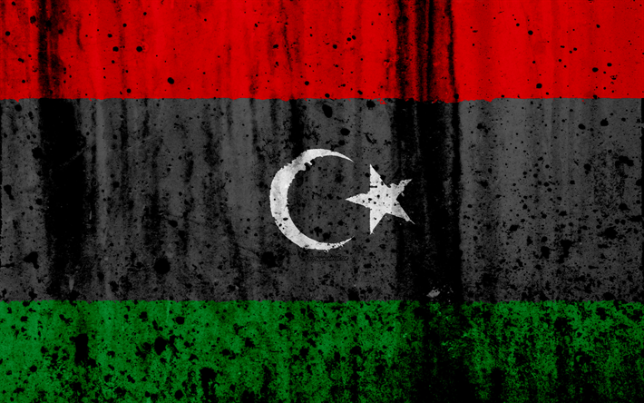 Libyens flagga, 4k, grunge, flaggan i Libyen, Afrika, Libyen, nationella symboler