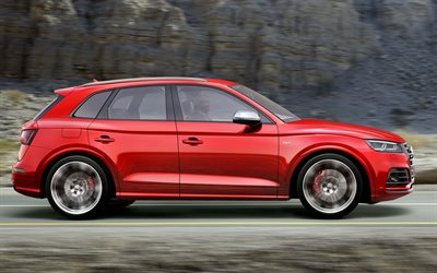 Audi SQ5, 2018, 4k, side view, crossover, red SQ5, German cars, Audi