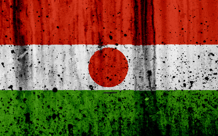Niger flagga, 4k, grunge, flaggan i Niger, Afrika, Niger, nationella symboler