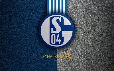 Schalke 04 FC, 4K, German football club, Bundesliga, leather texture, Schalke emblem, logo, Gelsenkirchen, Germany, German Football Championships