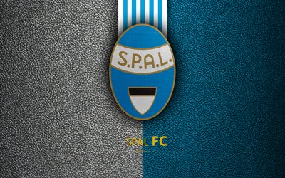 SPAL FC, 4k, Italian football club, Serie A, emblem, logo, leather texture, Ferrara, Italy, Italian Football Championships