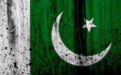 Pakistanska flaggan, 4k, grunge, flagga Pakistan, Asien, Pakistan, nationella symboler, Pakistans flagga