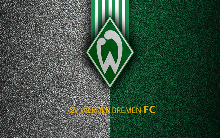 SV Werder Bremen FC, 4k, club di calcio tedesco, la Bundesliga, la grana di pelle, logo emblema, Brema, Germania, Campionati di Calcio tedesco
