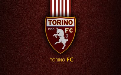 Torino FC, 4k, Italian football club, Serie A, emblem, logo, leather texture, Turin, Italy, Italian Football Championships