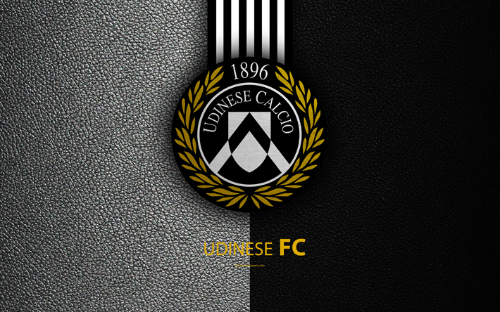 Udinese FC, 4k, Italian football club, Serie A, emblem, logo, leather texture, Udine, Italy, Italian Football Championships